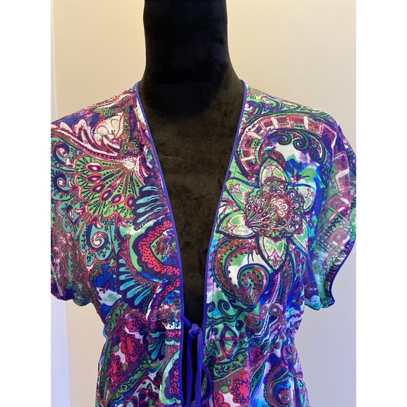 Becca Swimsuit Coverup Size XS-S Sheer Purple Green Elastic Waist Stylish Sexy! - Picture 6 of 12